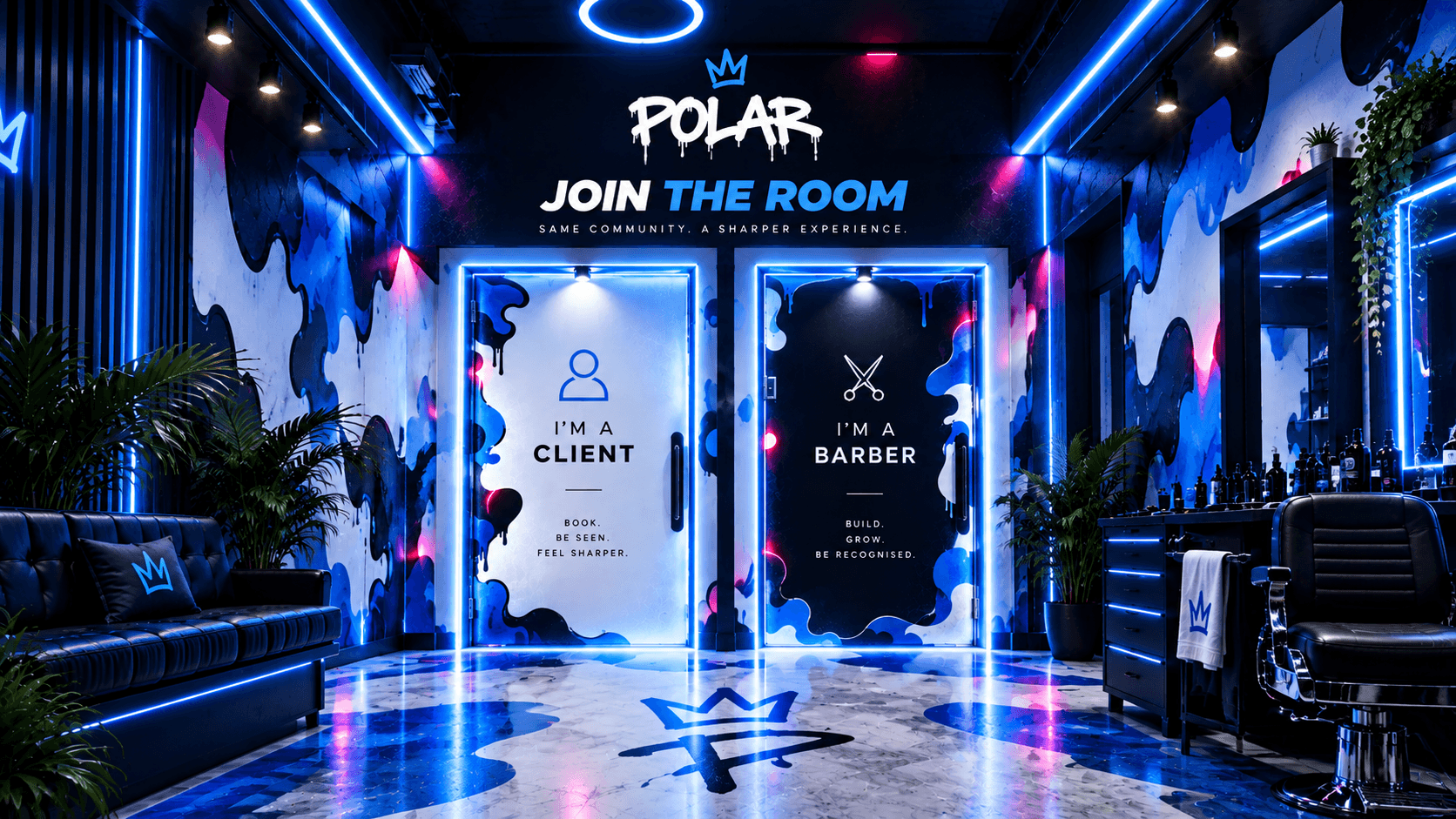 POLAR — Join the Room. Two doors: I'm a Client, I'm a Barber.