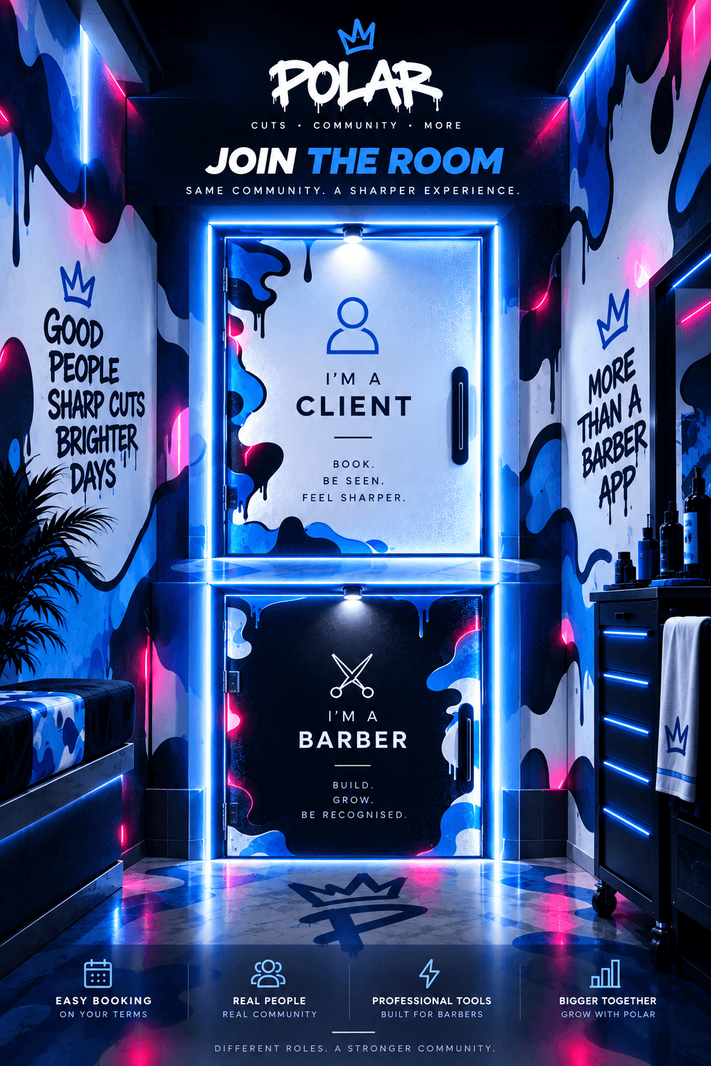 POLAR — Join the Room. Two doors: I'm a Client, I'm a Barber.